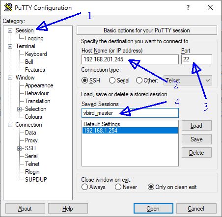 putty 的设置示意图