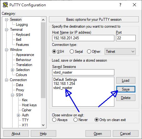 putty 的设置示意图