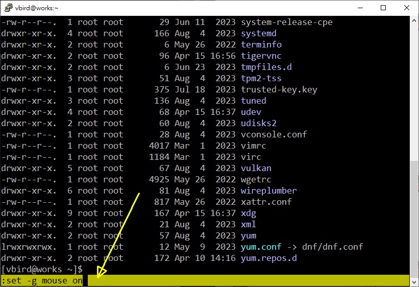 图 10.3.4-3、tmux 在 session 内使用 mouse 功能