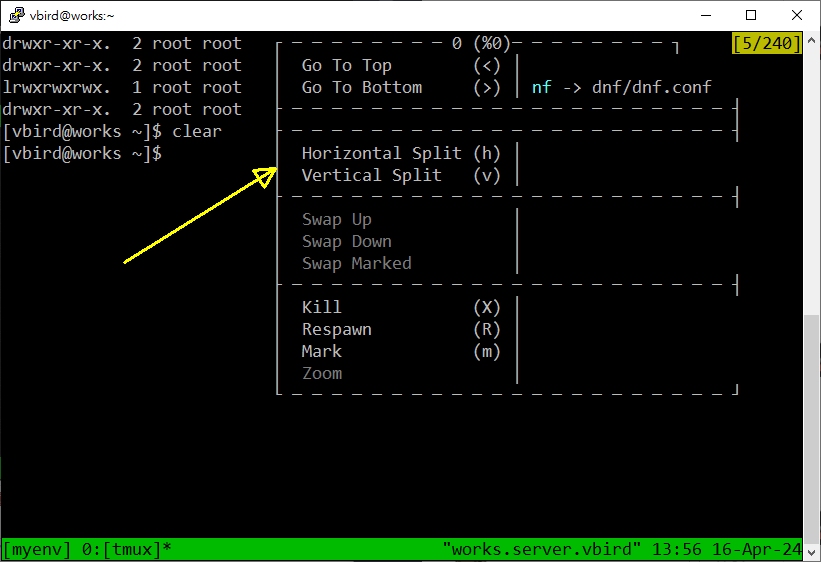 图 10.3.4-3、tmux 在 session 内使用 mouse 功能